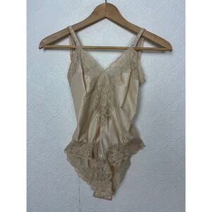 Vintage Guy Laroche Lace Bodysuit Champagne Satin Low Back ILGWU USA Made Small